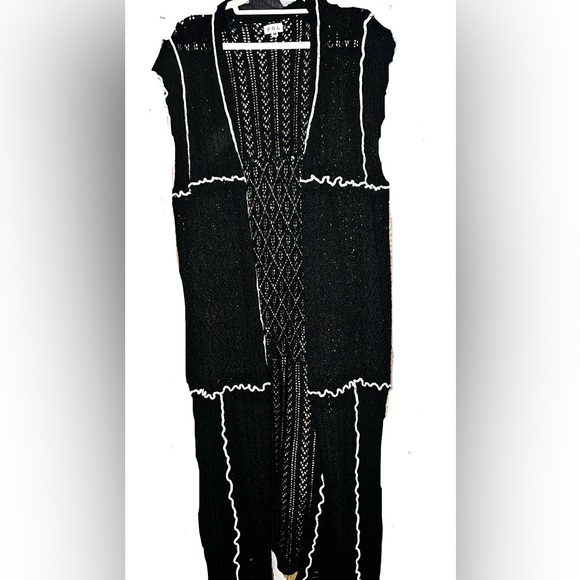 Black Long Length Knit Open Front Cardigan Duster - Picture 3 of 12